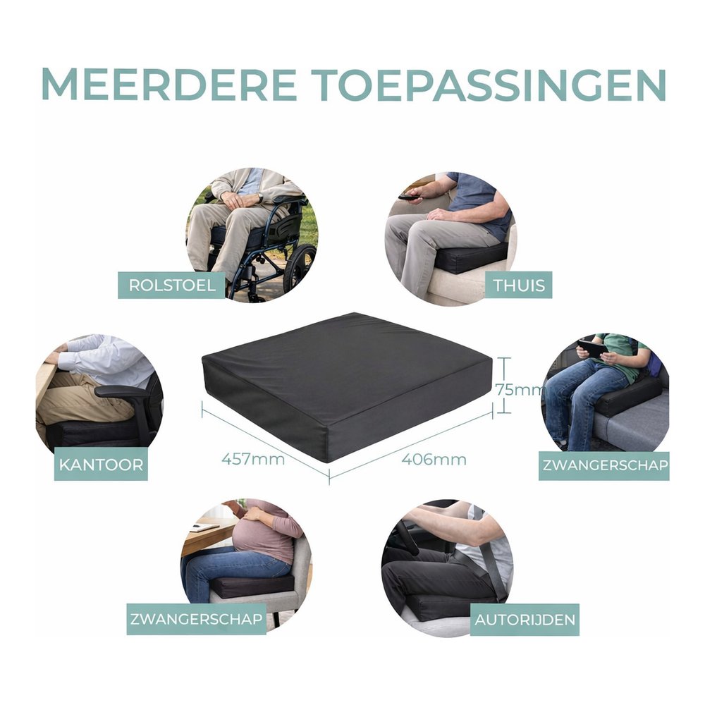 Rolstoelkussen met traagschuim (45,7 x 40,6 x 7,5 cm)