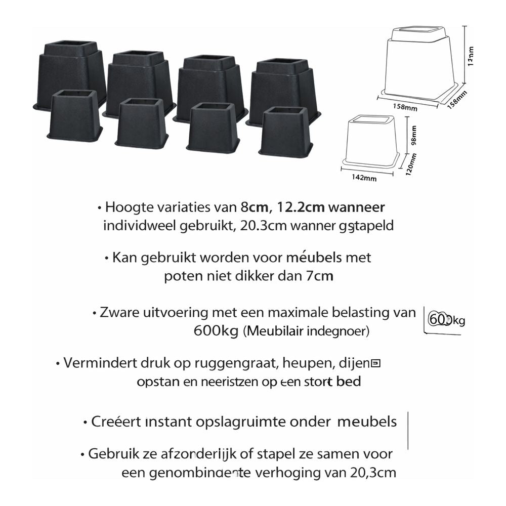 8-delige Verstelbare Meubel- en bedverhogers